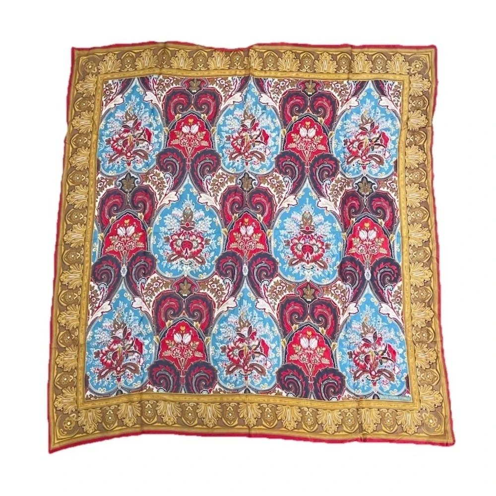Vintage‎ Jacqueline Ferrar PAISLEY SILK SCARF Red Gold Fall Colors Japan